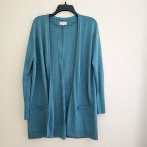 Lou and Grey Open Front Cardigan Sweater Aqua Green